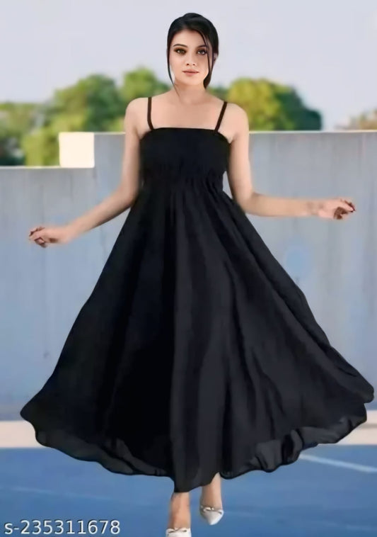 TSS Satin Dress for Women (Black, S)