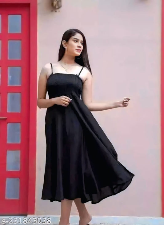 TSS Poly Crepe Dress for Women (Black, S)